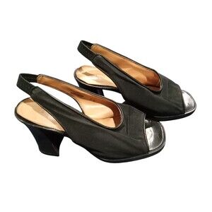 Vintage Y2K Two Lips Black Slingbacks With Chunky Heels-Size 7